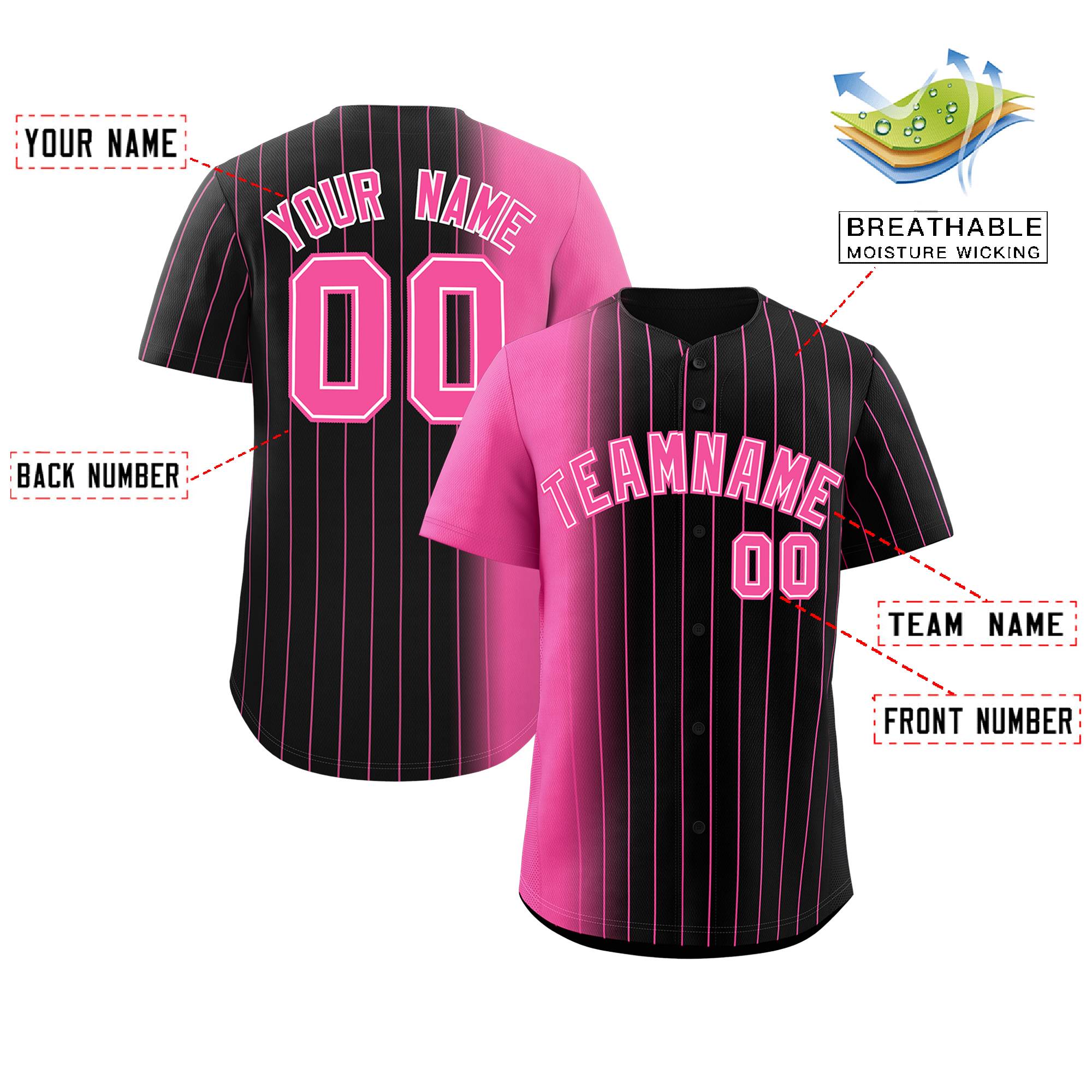 Custom Black Pink Pinstripe Personalized Gradient Authentic Baseball Jersey