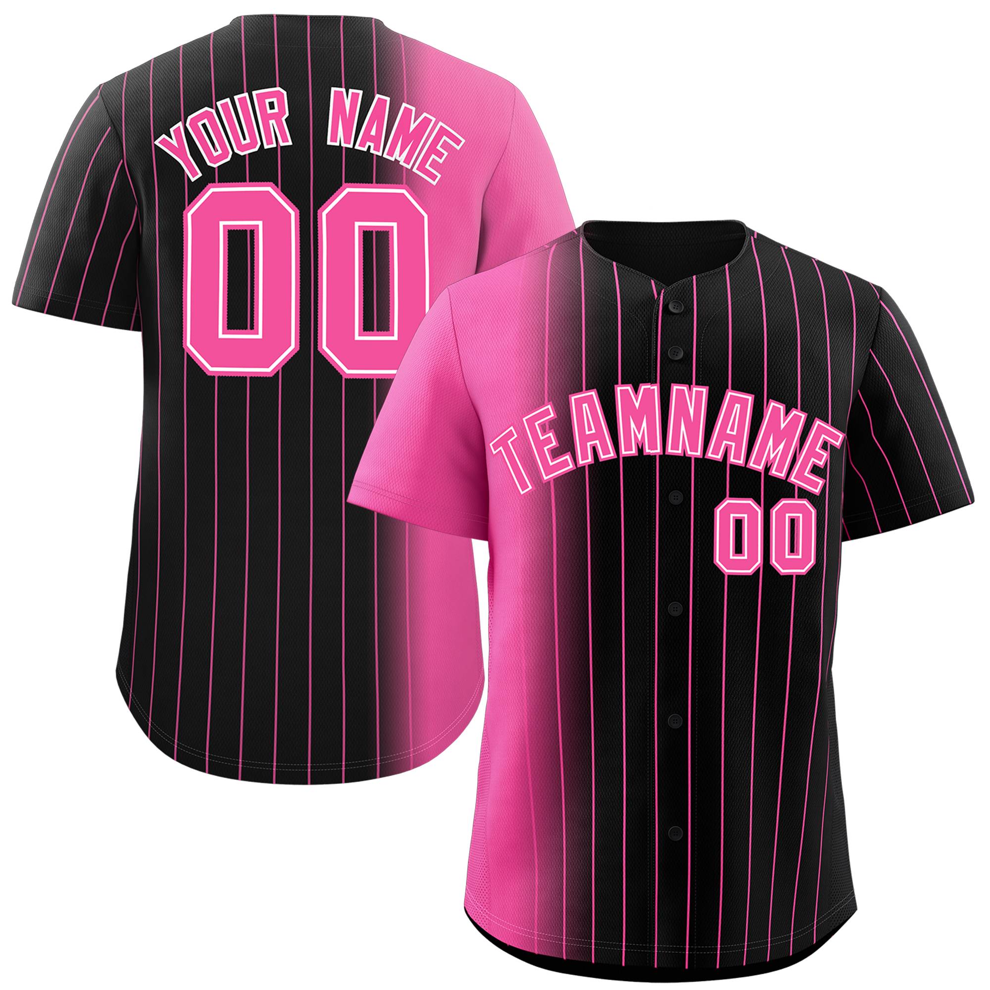 Custom Black Pink Pinstripe Personalized Gradient Authentic Baseball Jersey