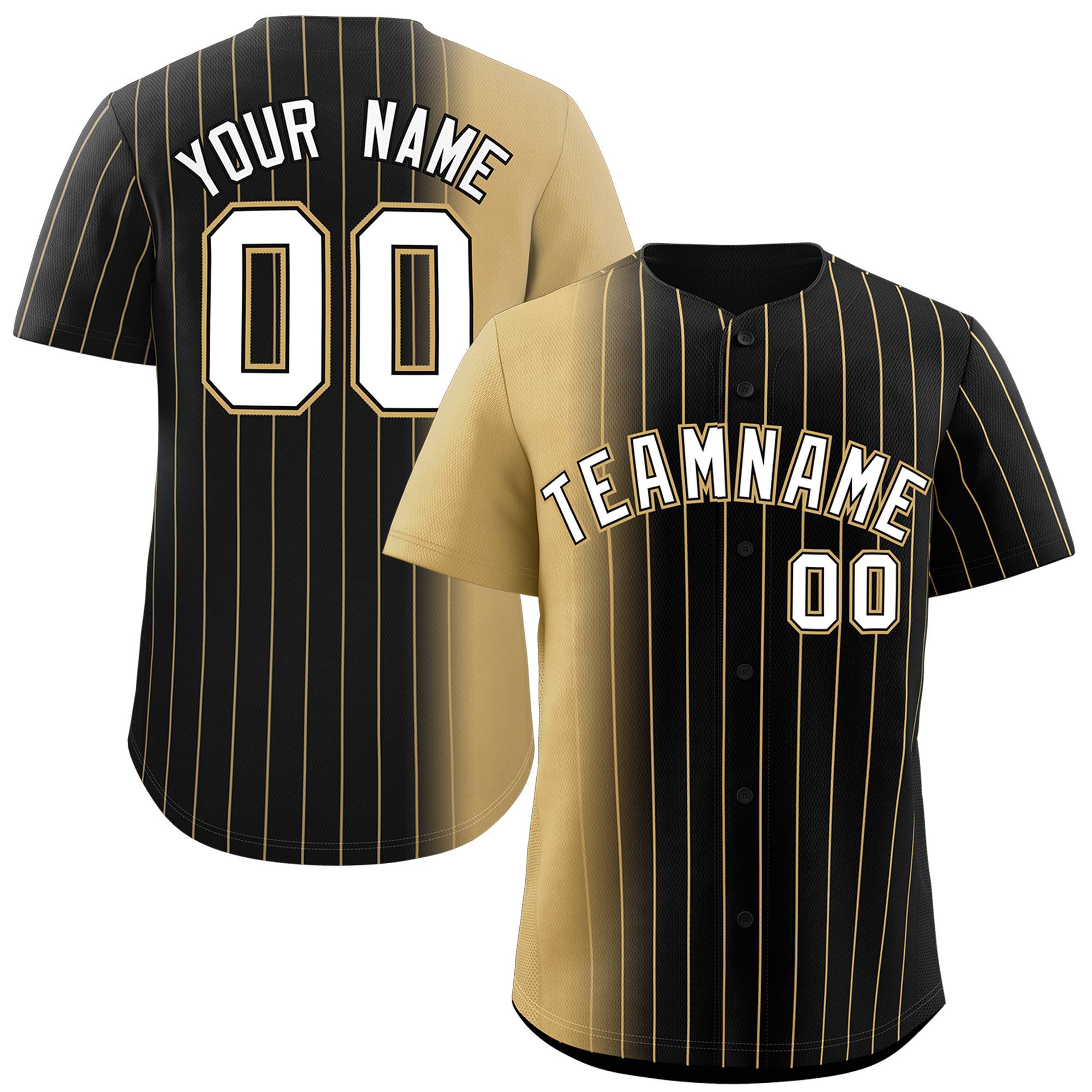 Custom Black Old Gold Pinstripe Personalized Gradient Authentic Baseball Jersey