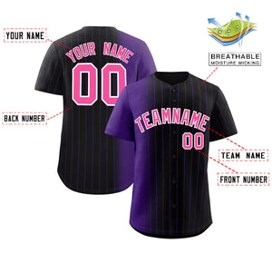 Custom Black Purple Pinstripe Personalized Gradient Authentic Baseball Jersey