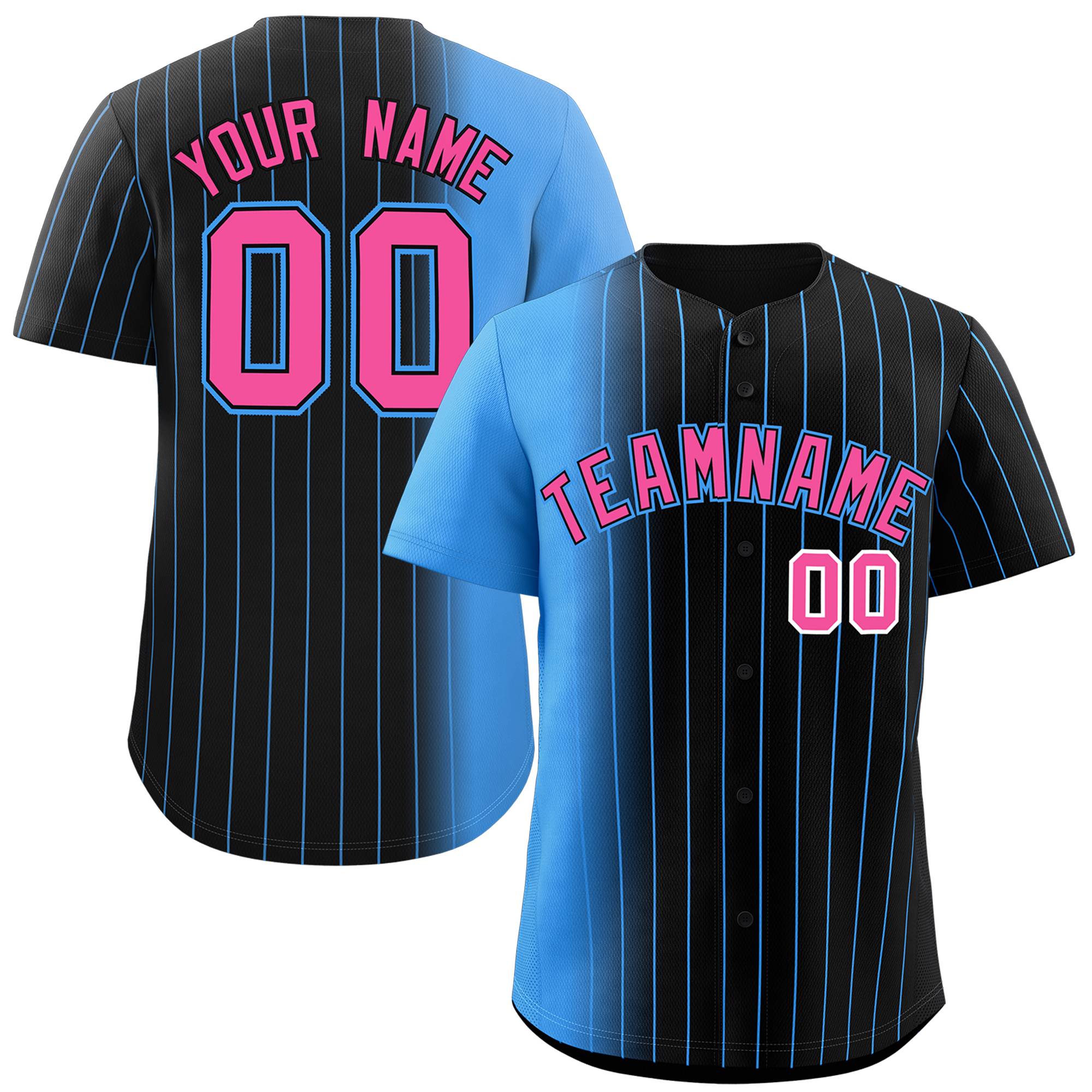 Custom Black Powder Blue Pinstripe Personalized Gradient Authentic Baseball Jersey