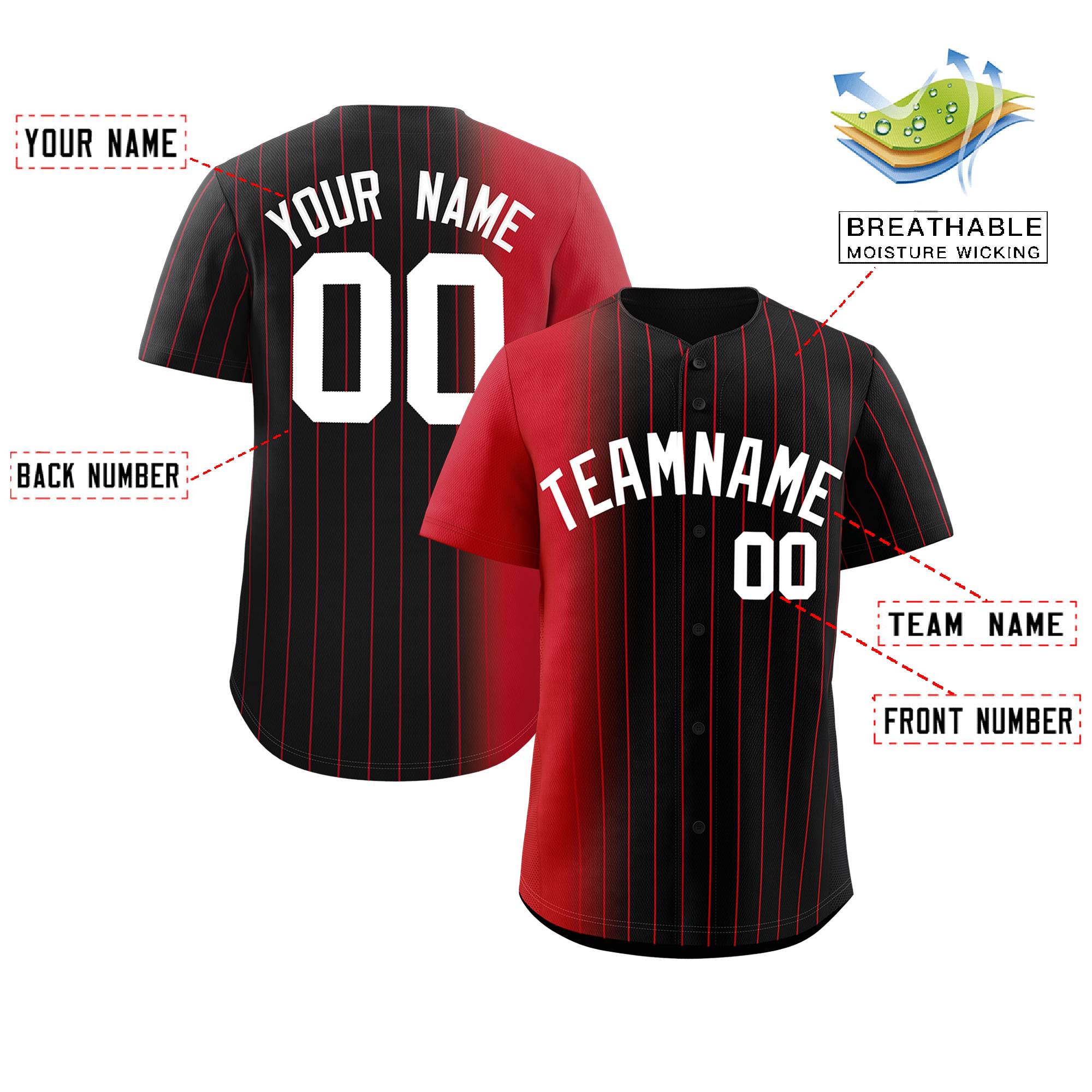 Custom Black Red Pinstripe Personalized Gradient Authentic Baseball Jersey