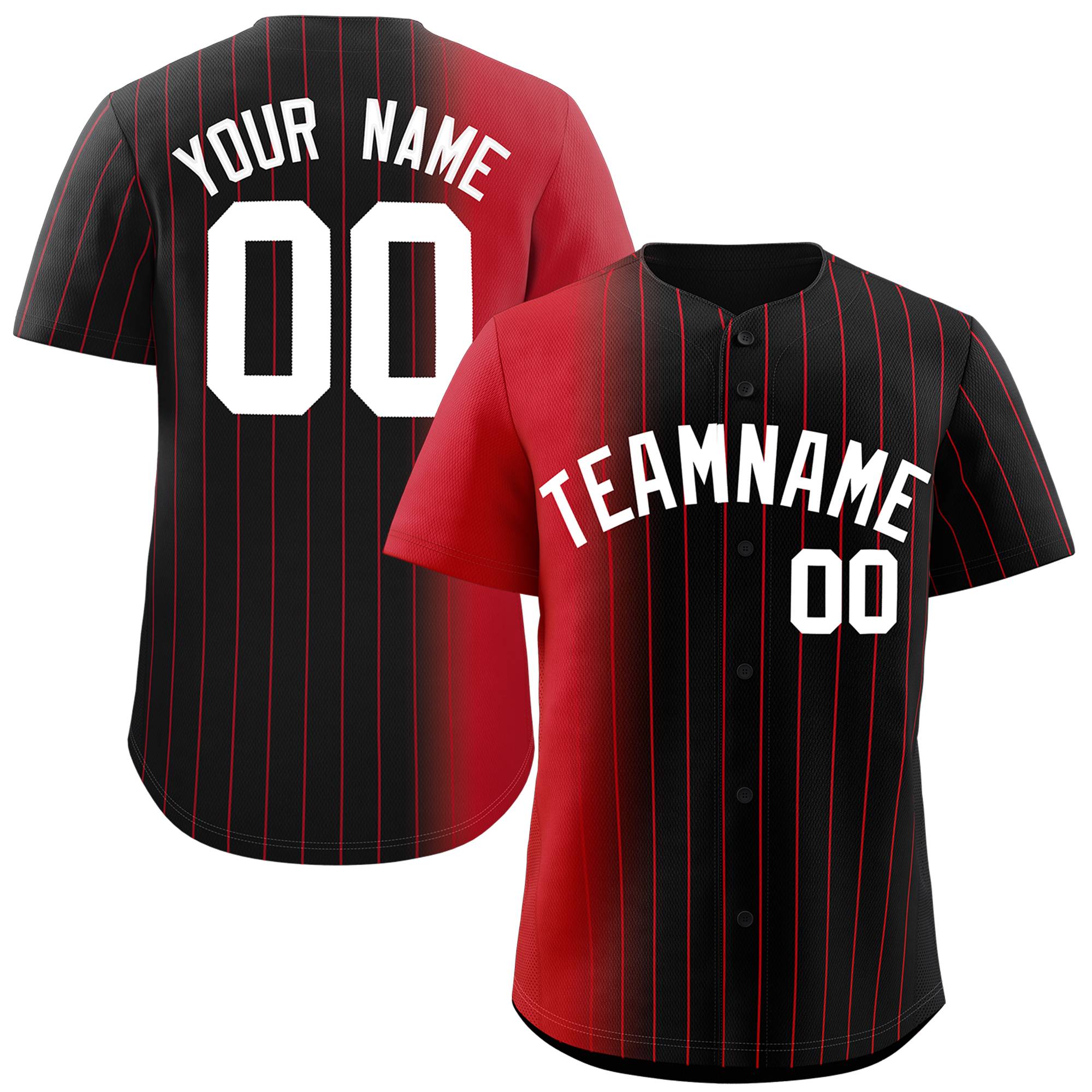 Custom Black Red Pinstripe Personalized Gradient Authentic Baseball Jersey