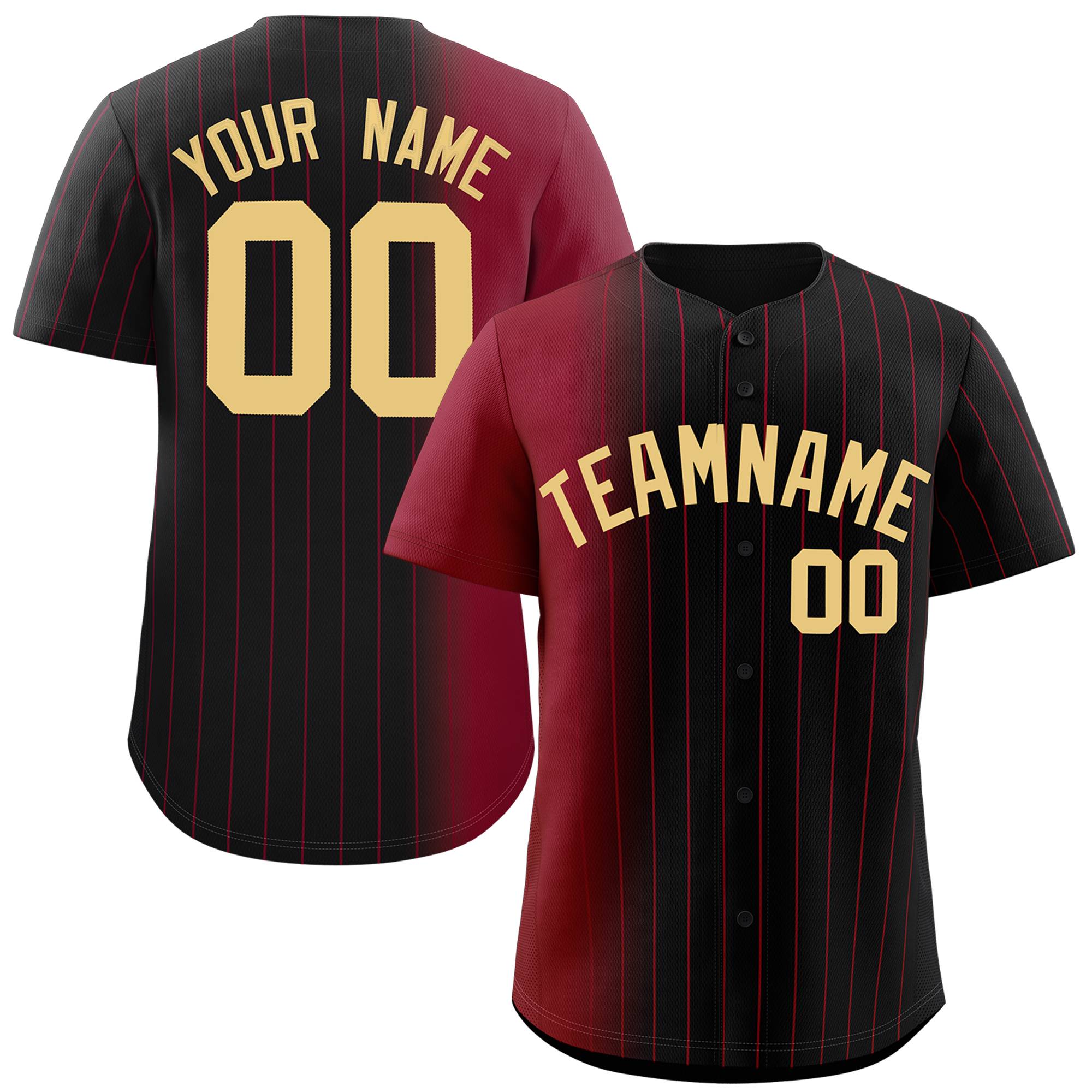 Custom Black Crimson Pinstripe Personalized Gradient Authentic Baseball Jersey