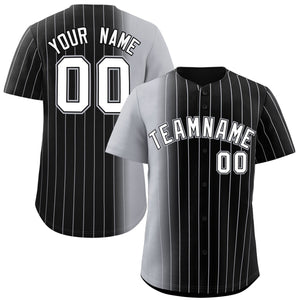 Custom Black Gray Pinstripe Personalized Gradient Authentic Baseball Jersey