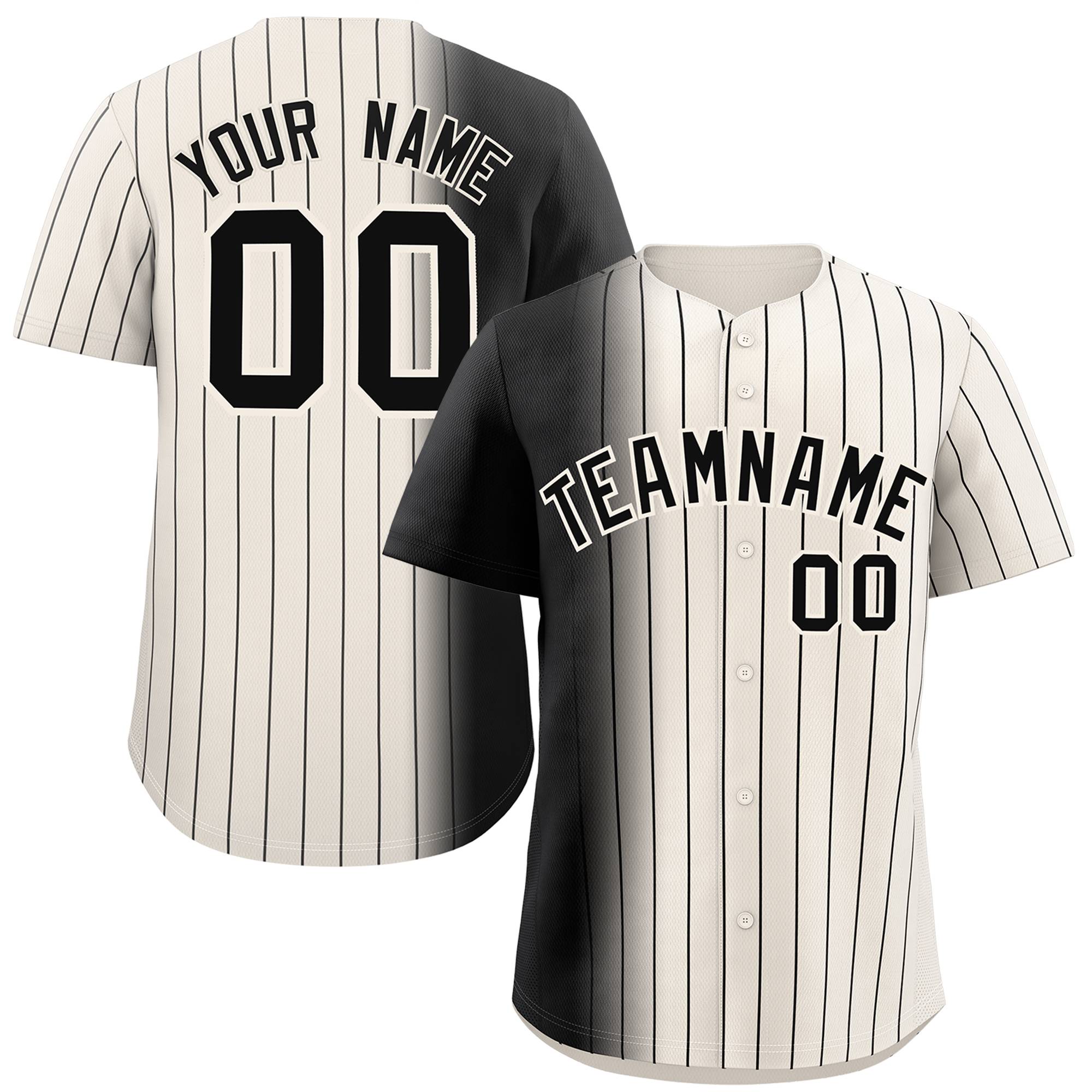 Custom Cream Black Pinstripe Personalized Gradient Authentic Baseball Jersey