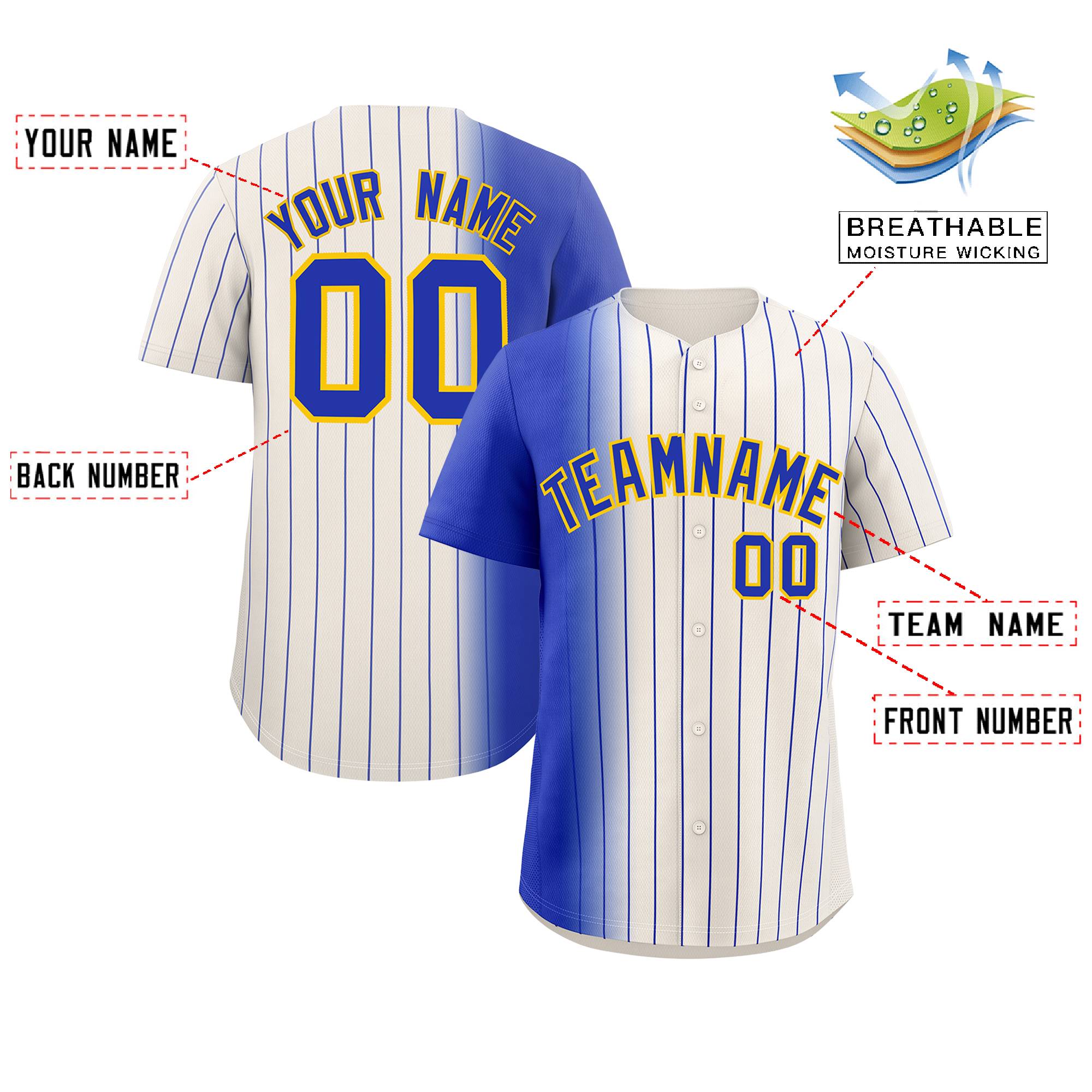 Custom Cream Royal Pinstripe Personalized Gradient Authentic Baseball Jersey