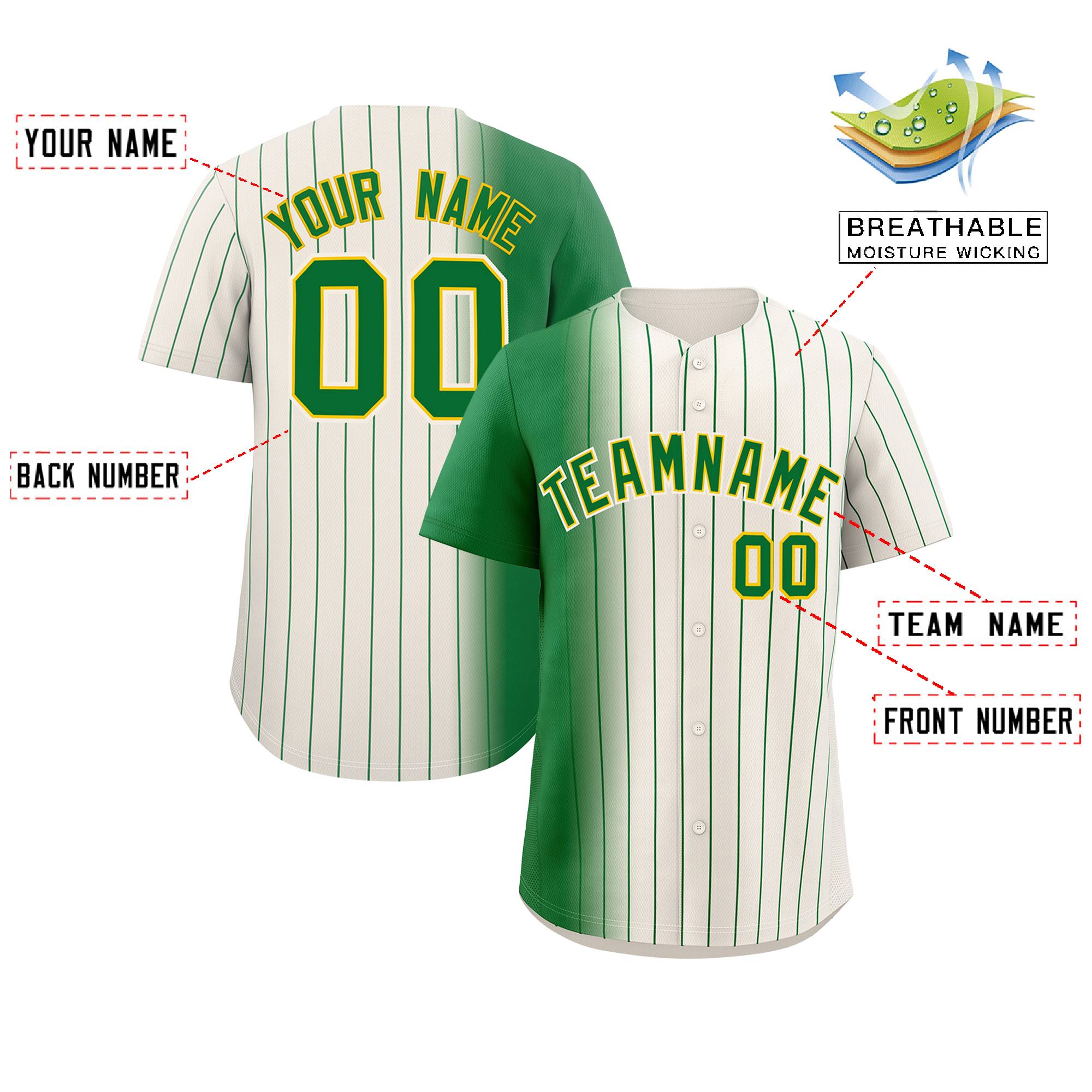 Custom Cream Kelly Green Pinstripe Personalized Gradient Authentic Baseball Jersey