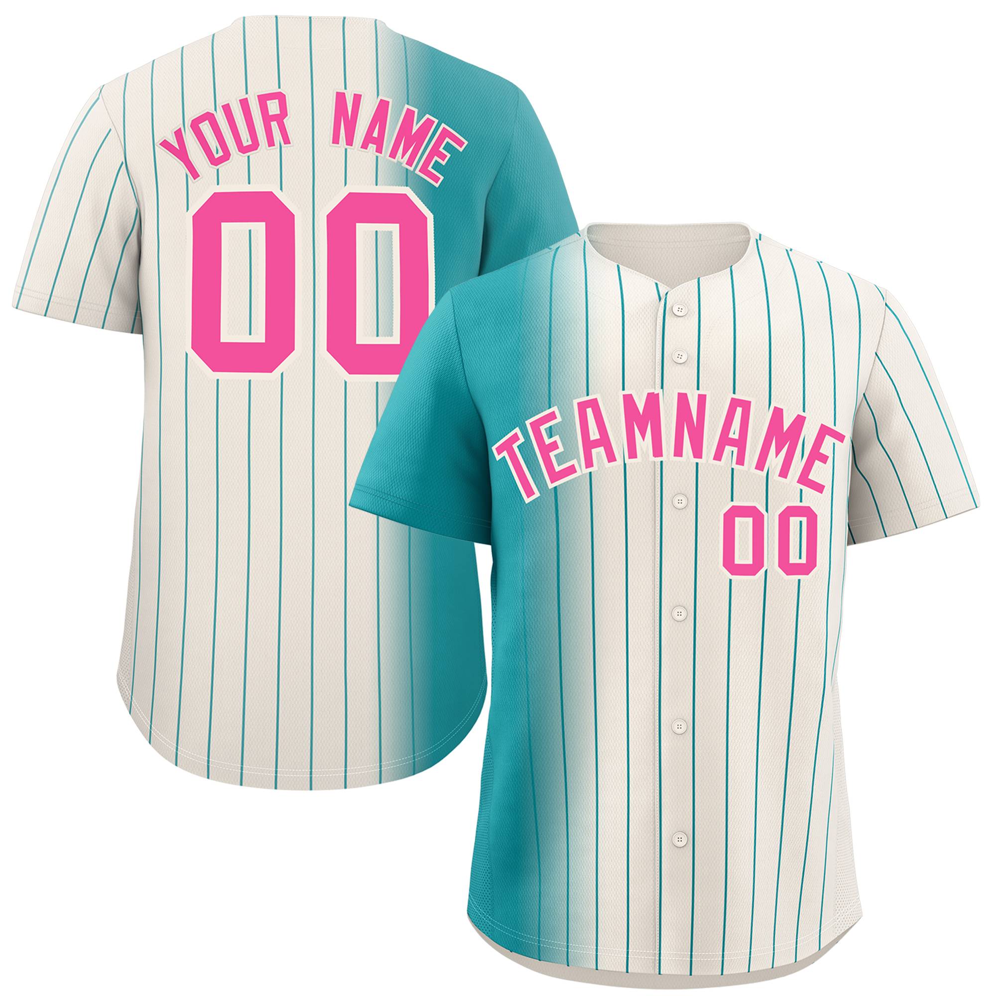 Custom Cream Aqua Pinstripe Personalized Gradient Authentic Baseball Jersey