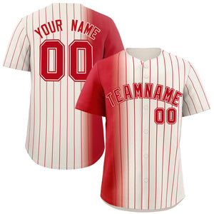 Custom Cream Red Pinstripe Personalized Gradient Authentic Baseball Jersey