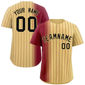 Custom Khaki Crimson Pinstripe Personalized Gradient Authentic Baseball Jersey