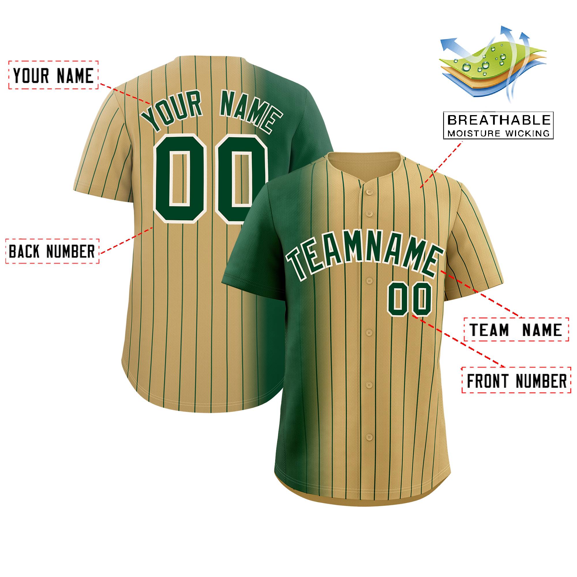 Custom Khaki Green Pinstripe Personalized Gradient Authentic Baseball Jersey