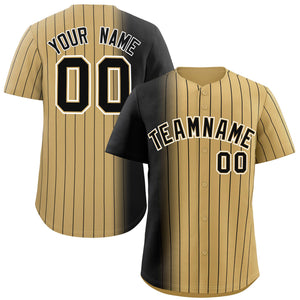 Custom Old Gold Black Pinstripe Personalized Gradient Authentic Baseball Jersey