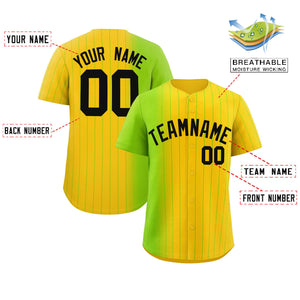 Custom Gold Neon Green Pinstripe Personalized Gradient Authentic Baseball Jersey