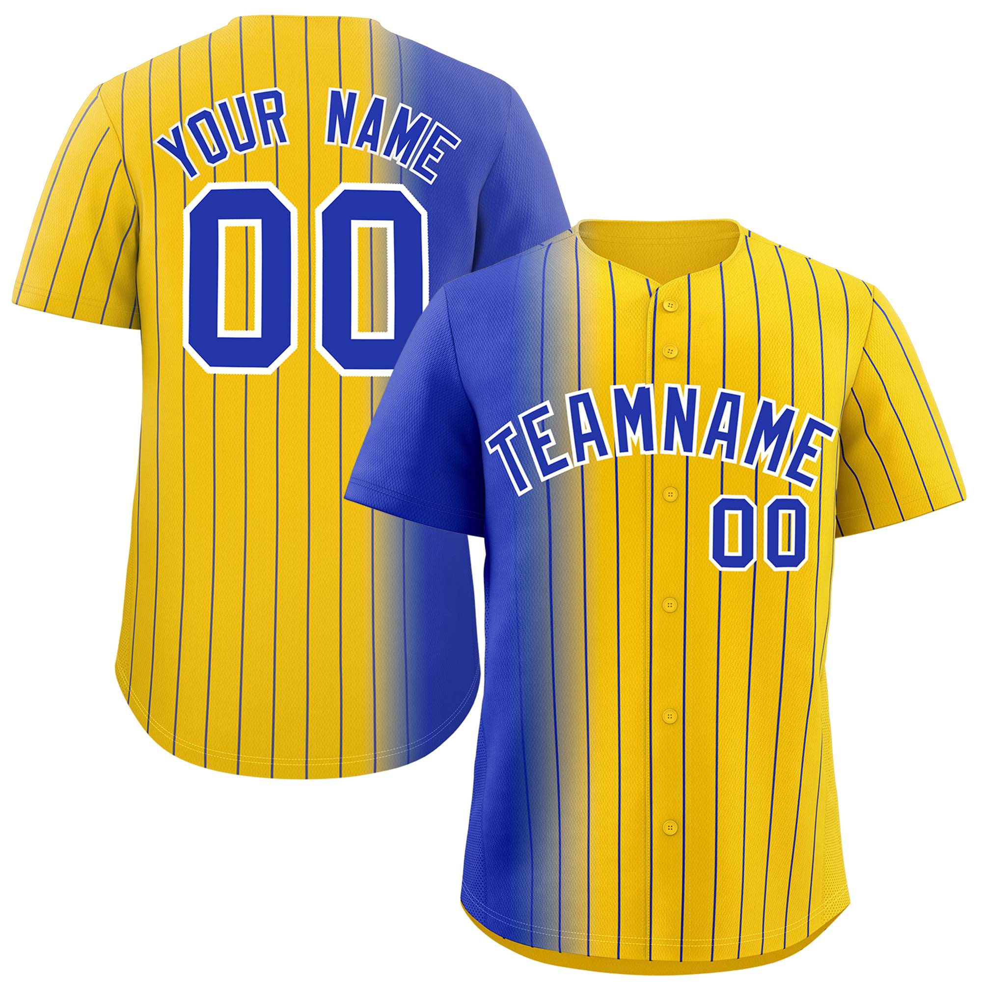 Custom Gold Royal Pinstripe Personalized Gradient Authentic Baseball Jersey