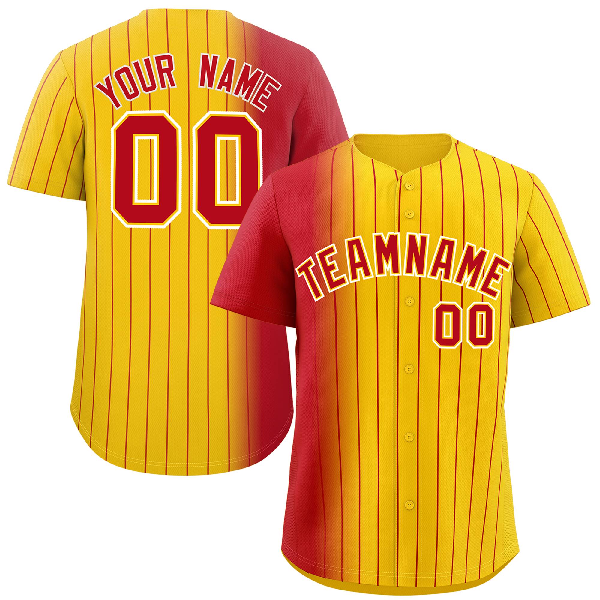 Custom Gold Red Pinstripe Personalized Gradient Authentic Baseball Jersey