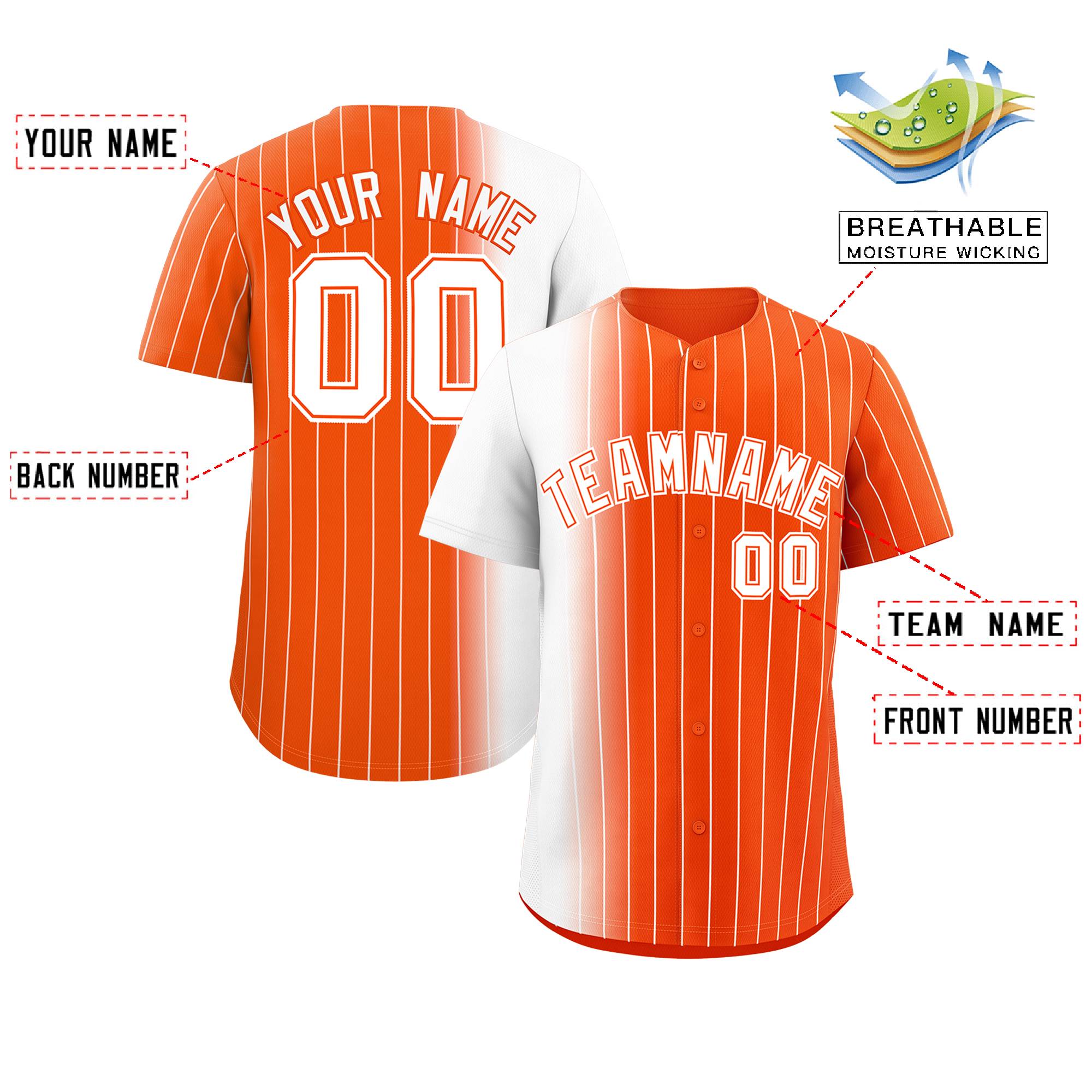 Custom Orange White Pinstripe Personalized Gradient Authentic Baseball Jersey