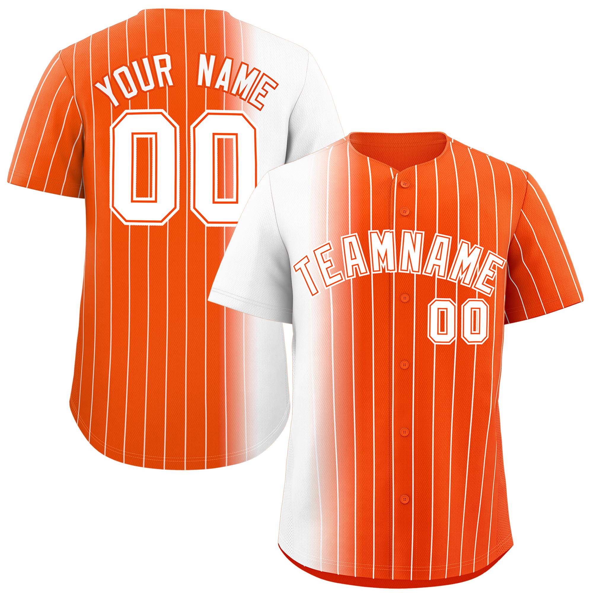 Custom Orange White Pinstripe Personalized Gradient Authentic Baseball Jersey