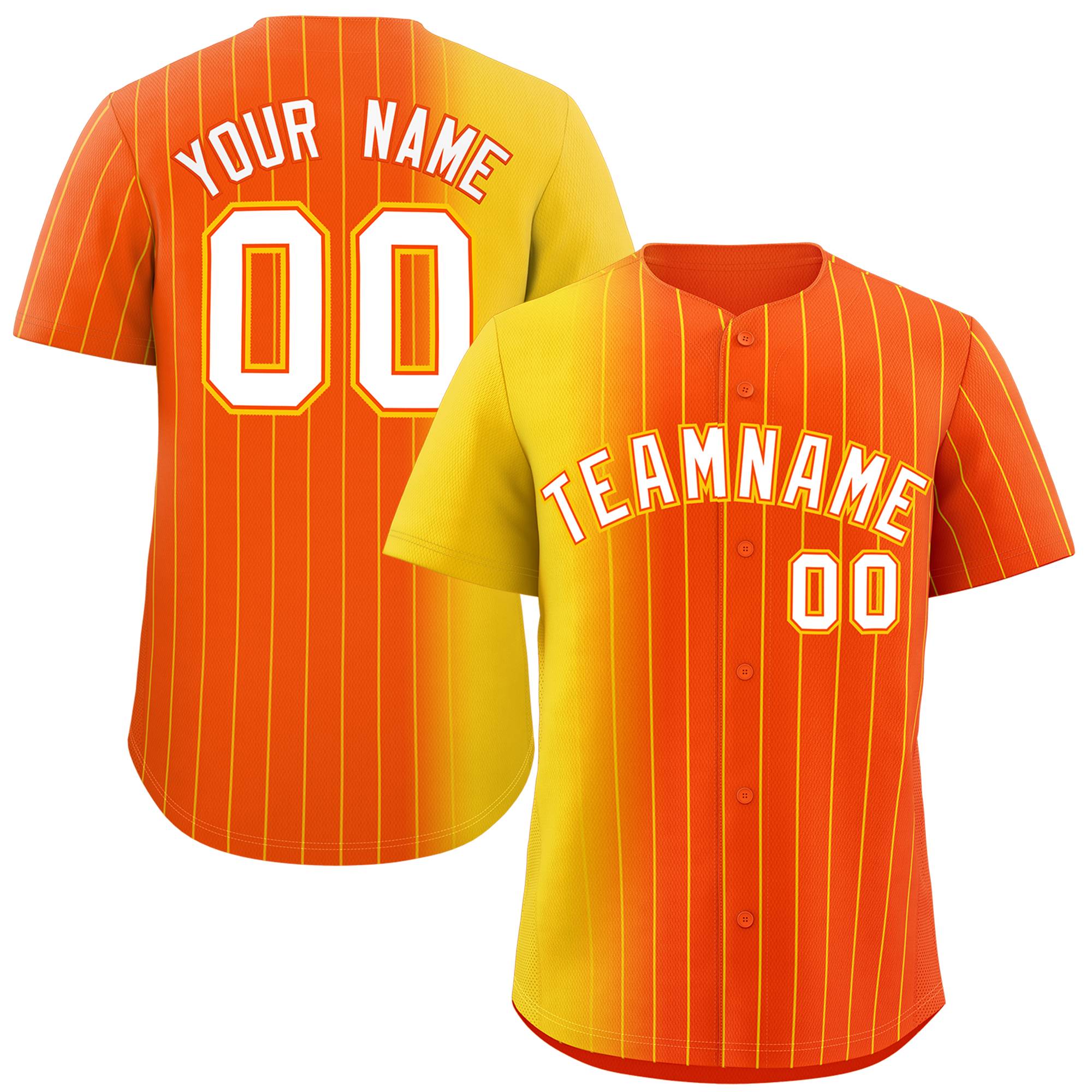 Custom Orange Gold Pinstripe Personalized Gradient Authentic Baseball Jersey