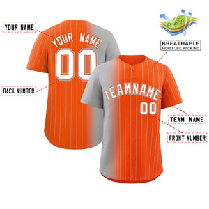 Custom Orange Gray Pinstripe Personalized Gradient Authentic Baseball Jersey