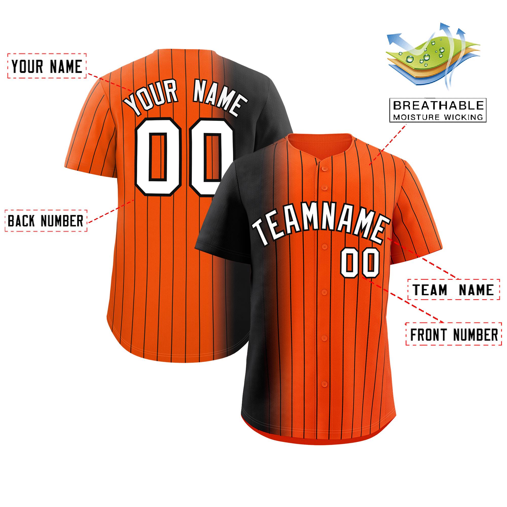 Custom Orange Black Pinstripe Personalized Gradient Authentic Baseball Jersey