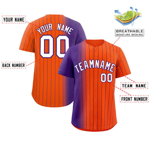 Custom Orange Purple Pinstripe Personalized Gradient Authentic Baseball Jersey