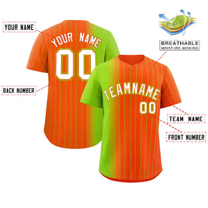 Custom Orange Neon Green Pinstripe Personalized Gradient Authentic Baseball Jersey