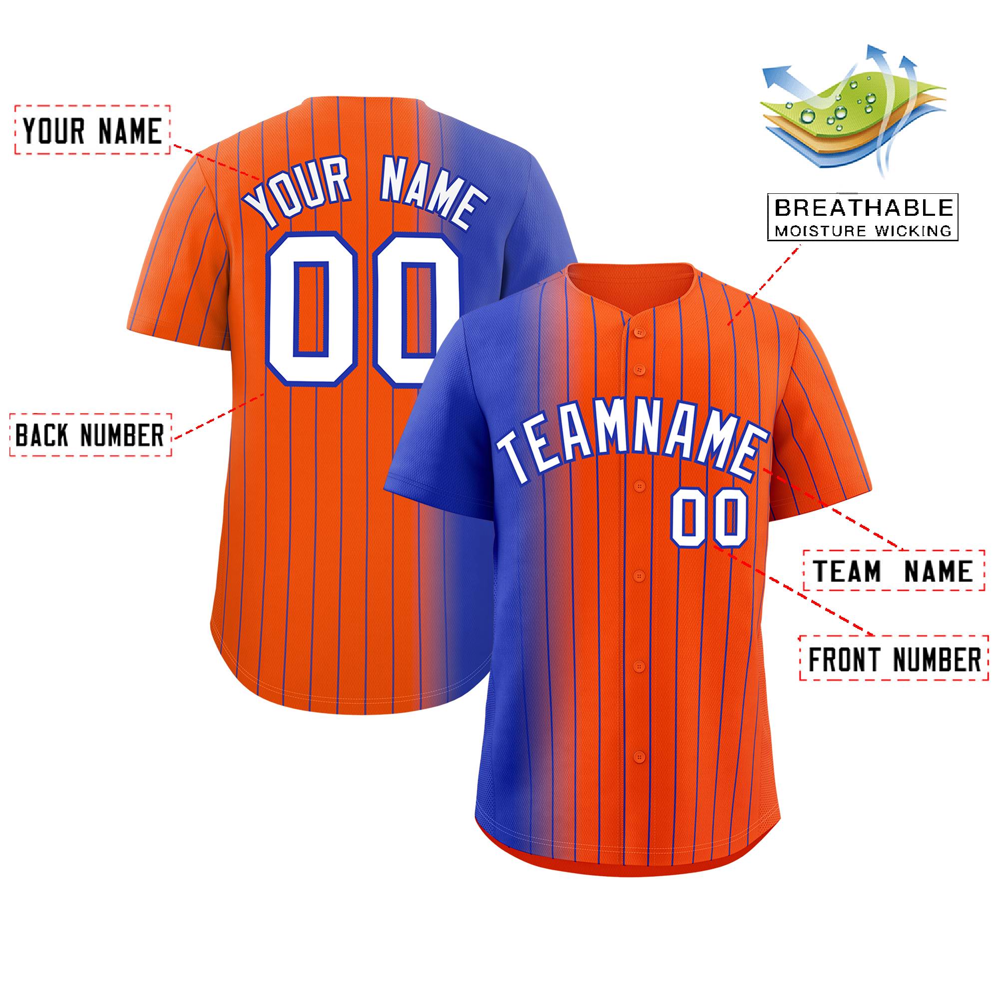 Custom Orange Royal Pinstripe Personalized Gradient Authentic Baseball Jersey