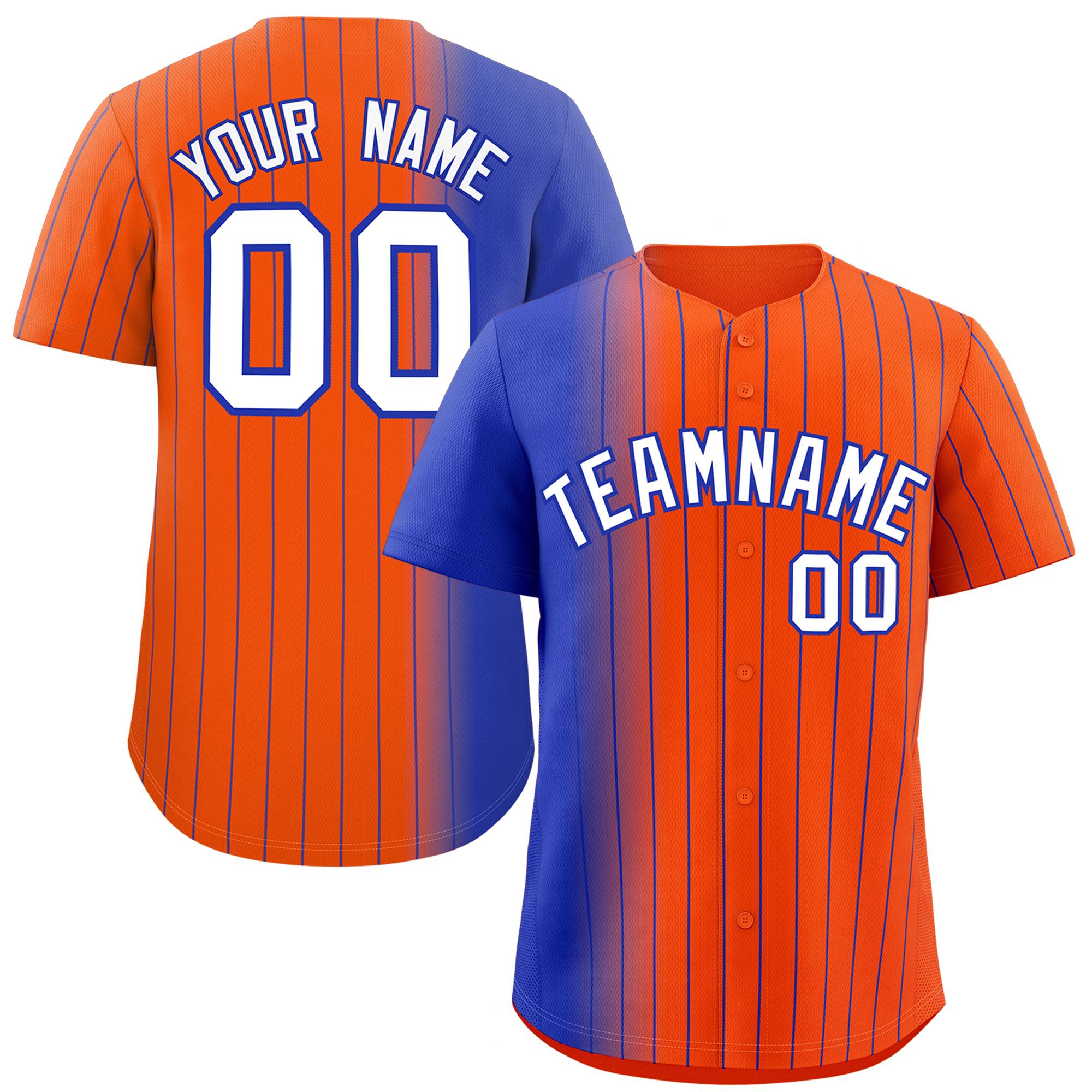 Custom Orange Royal Pinstripe Personalized Gradient Authentic Baseball Jersey