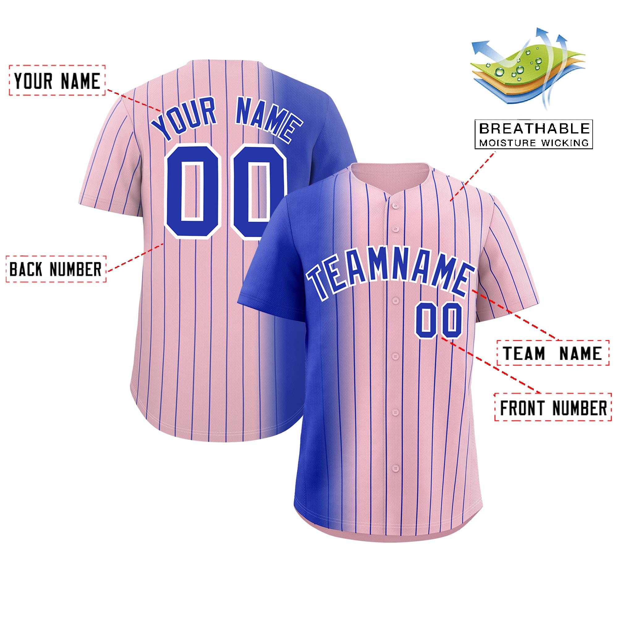 Custom Light Pink Royal Pinstripe Personalized Gradient Authentic Baseball Jersey