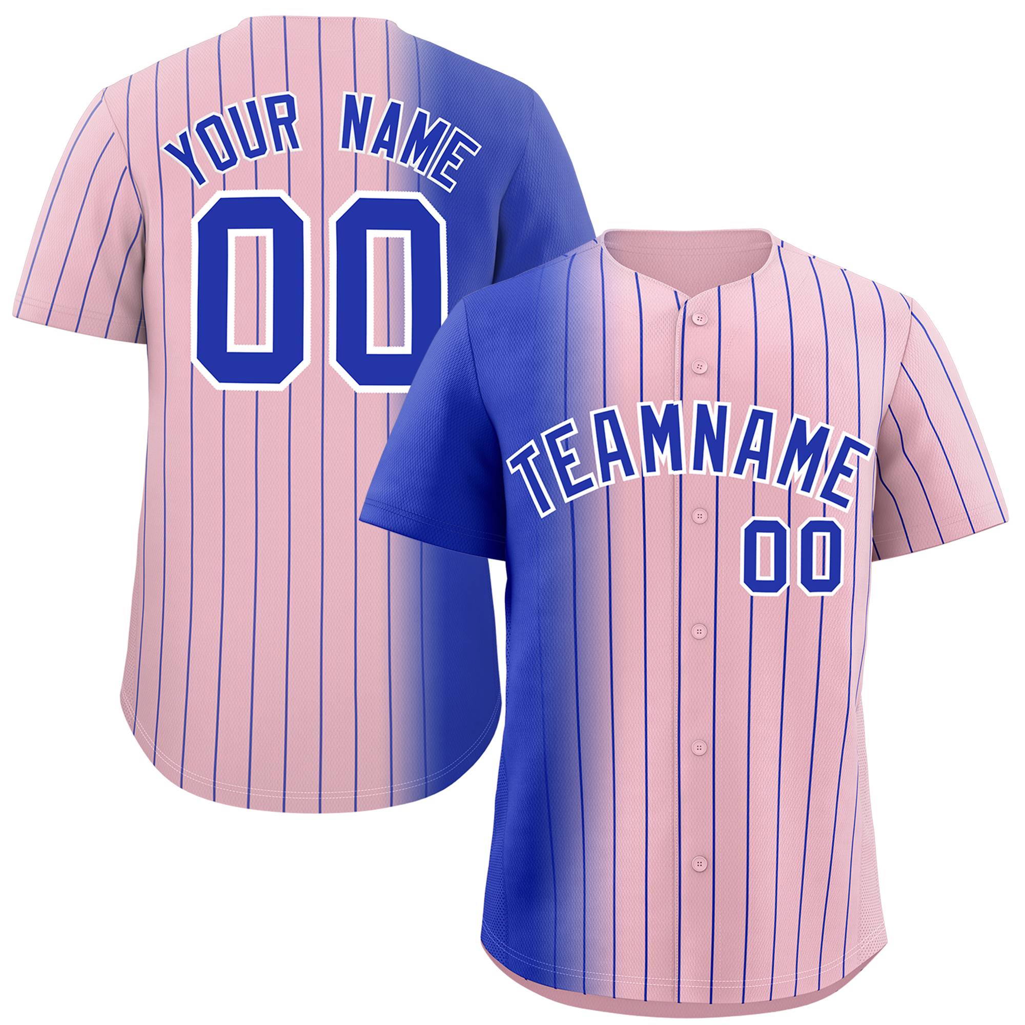 Custom Light Pink Royal Pinstripe Personalized Gradient Authentic Baseball Jersey