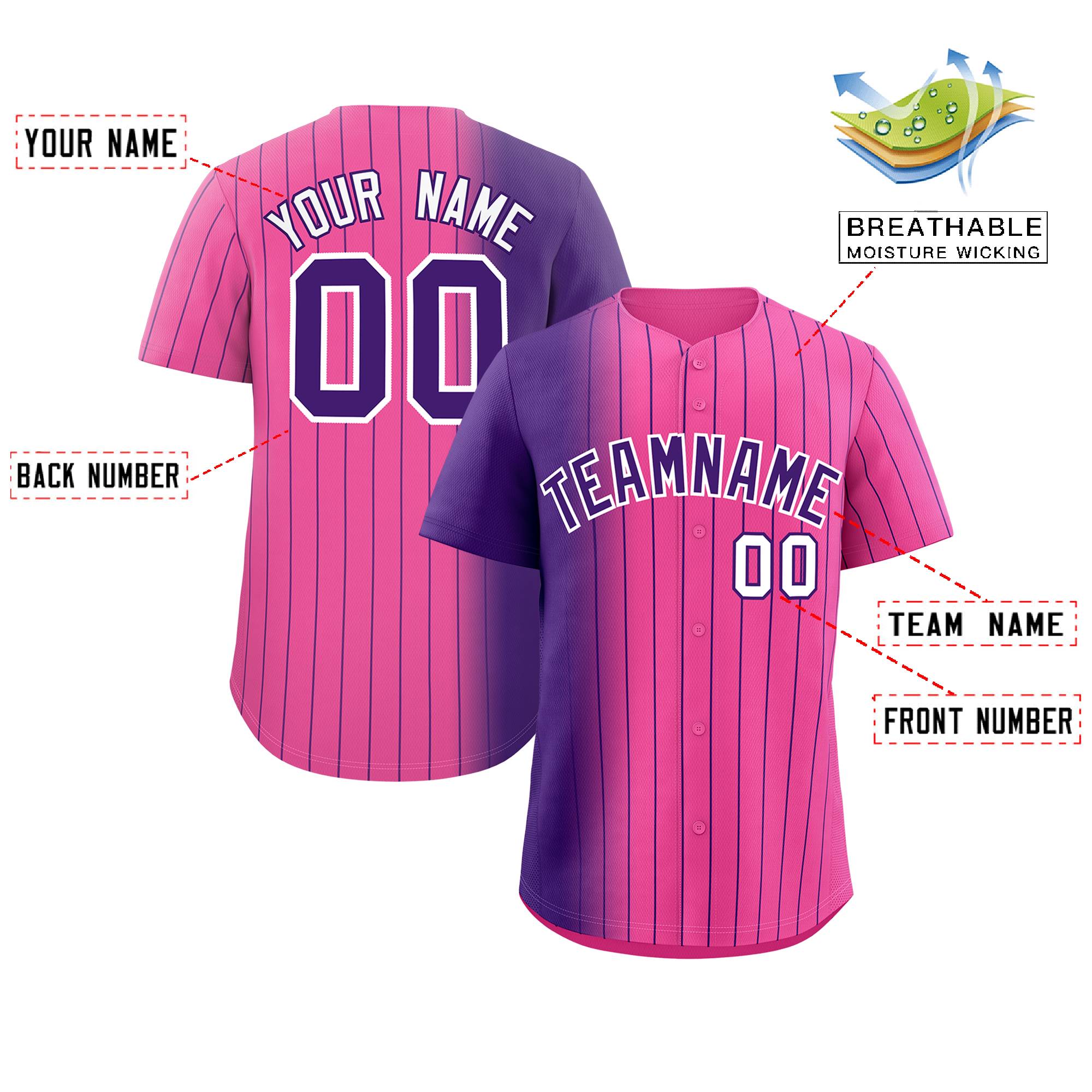 Custom Pink Purple Pinstripe Personalized Gradient Authentic Baseball Jersey