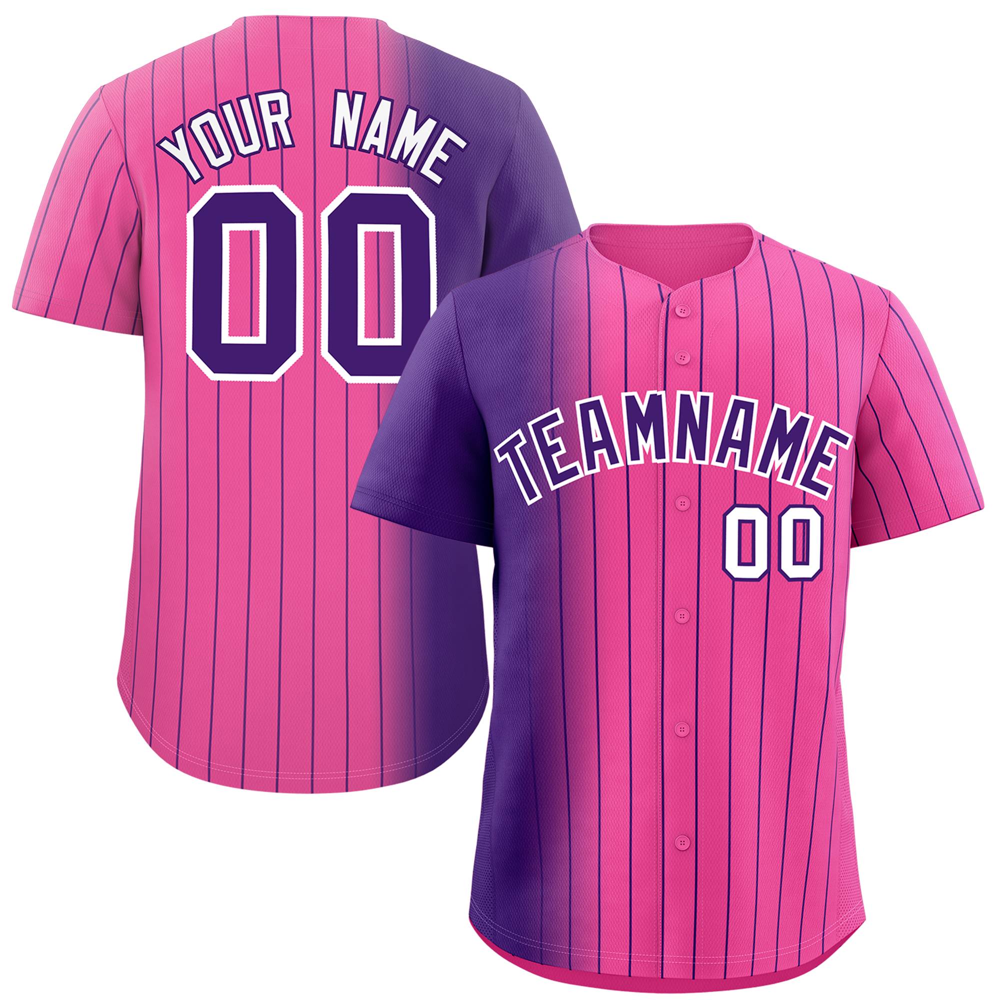 Custom Pink Purple Pinstripe Personalized Gradient Authentic Baseball Jersey