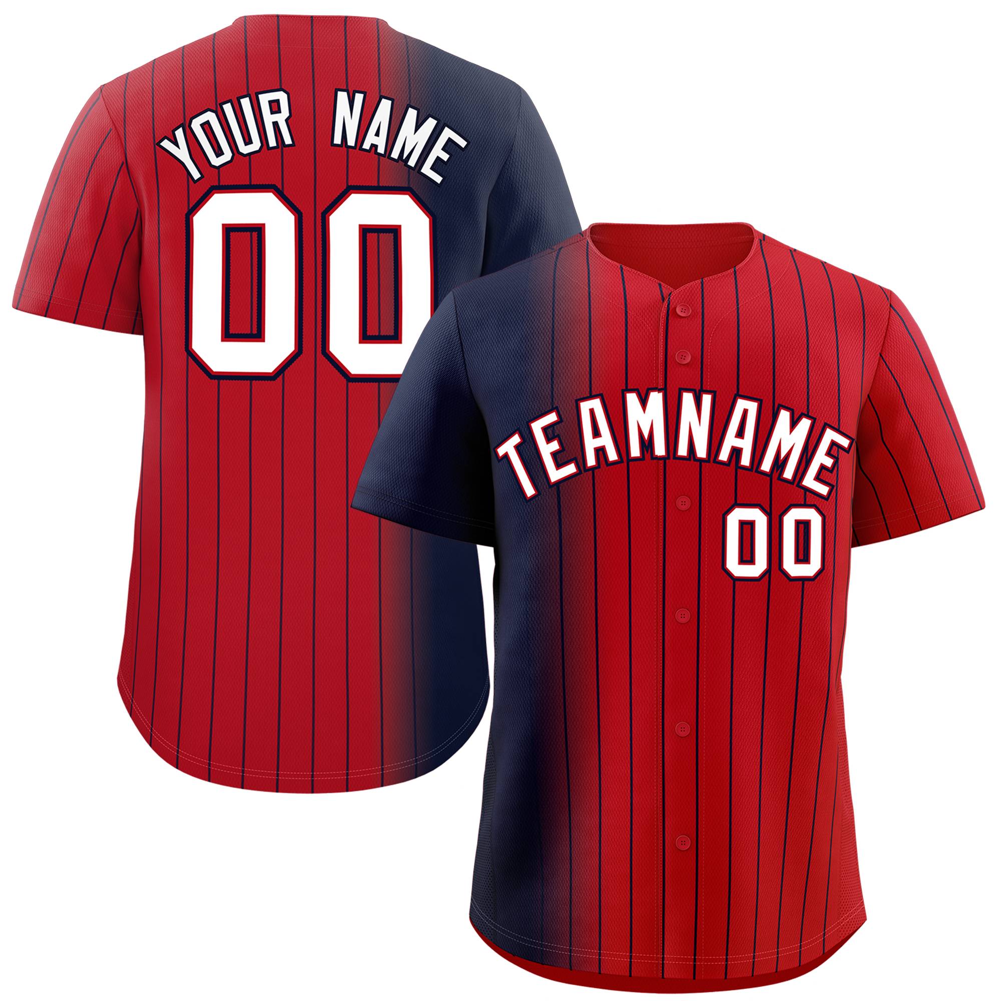 Custom Red Navy Pinstripe Personalized Gradient Authentic Baseball Jersey