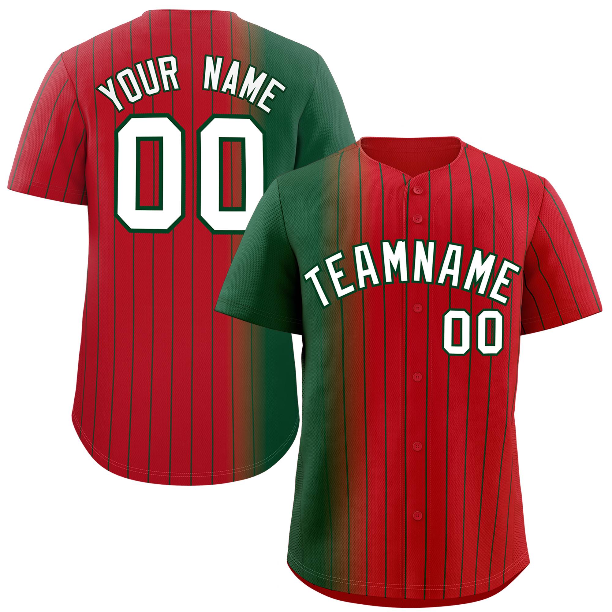 Custom Red Green Pinstripe Personalized Gradient Authentic Baseball Jersey