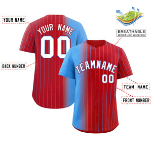 Custom Red Powder Blue Pinstripe Personalized Gradient Authentic Baseball Jersey