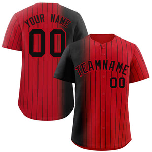 Custom Red Black Pinstripe Personalized Gradient Authentic Baseball Jersey