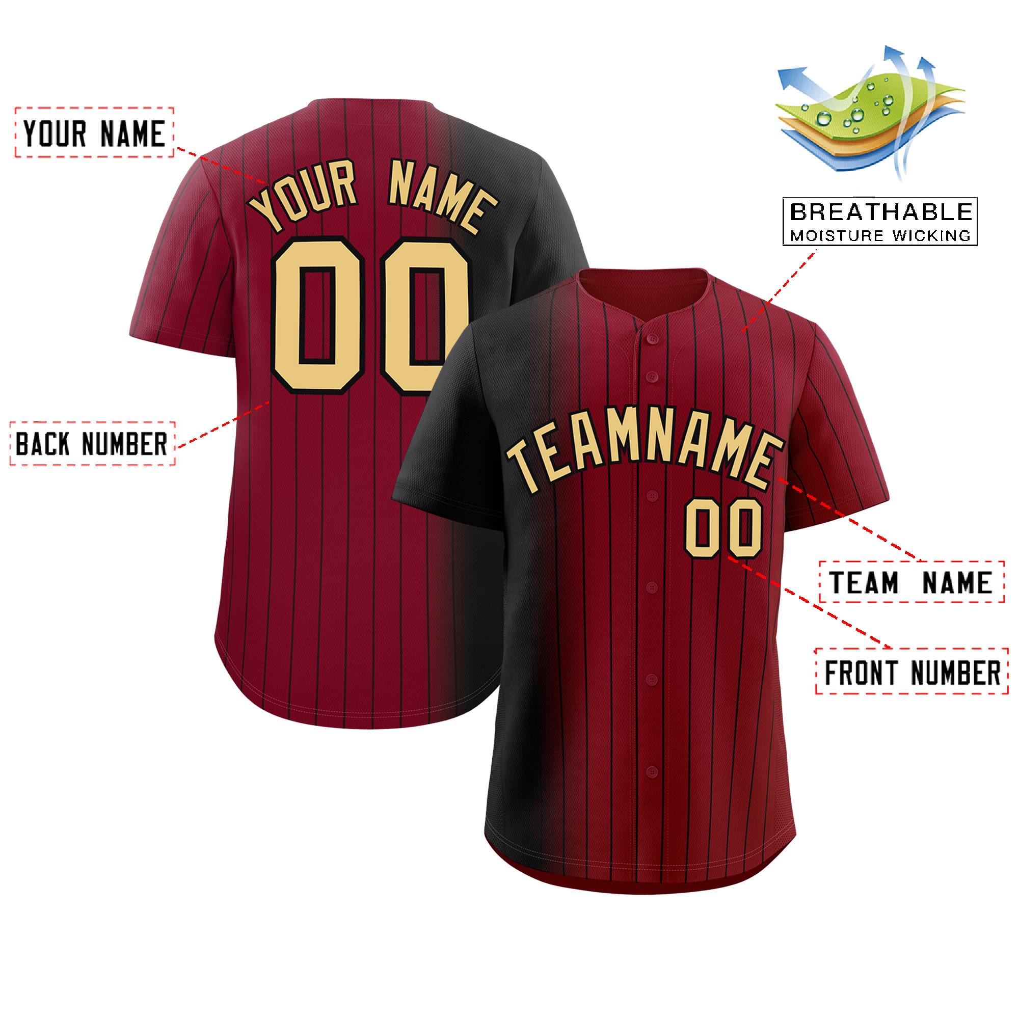 Custom Crimson Black Pinstripe Personalized Gradient Authentic Baseball Jersey