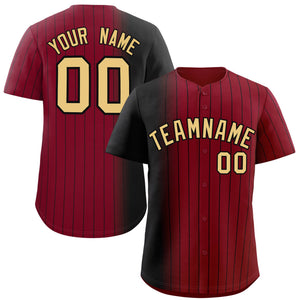 Custom Crimson Black Pinstripe Personalized Gradient Authentic Baseball Jersey