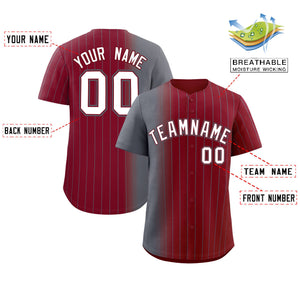 Custom Crimson Dark Gray Pinstripe Personalized Gradient Authentic Baseball Jersey