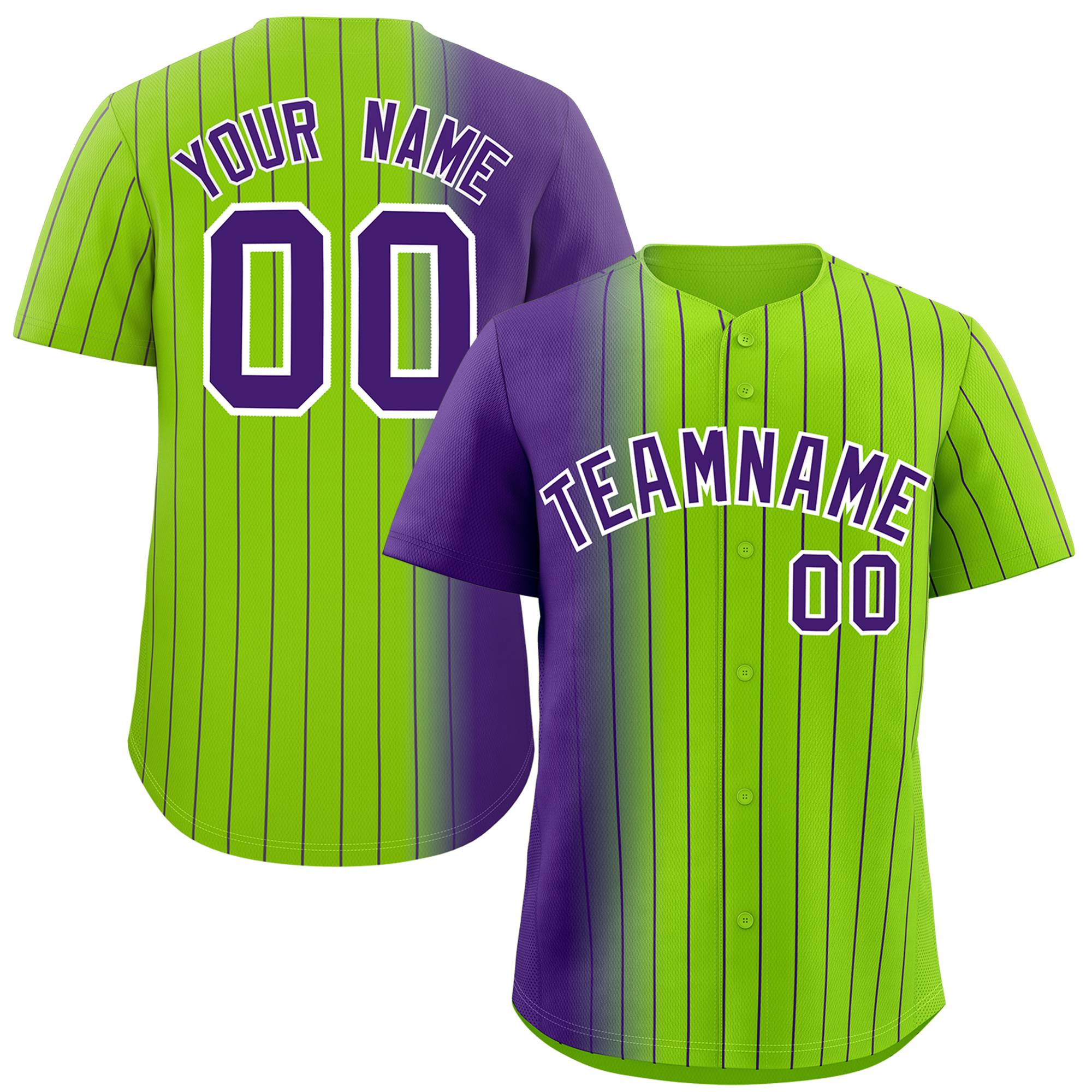 Custom Neon Green Purple Pinstripe Personalized Gradient Authentic Baseball Jersey