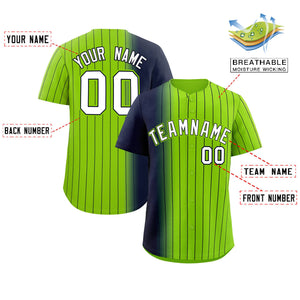 Custom Neon Green Navy Pinstripe Personalized Gradient Authentic Baseball Jersey