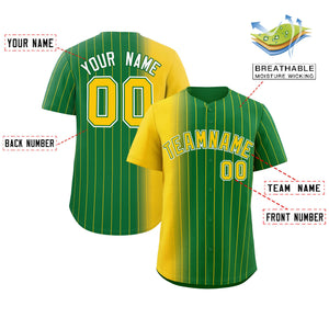 Custom Kelly Green Gold Pinstripe Personalized Gradient Authentic Baseball Jersey