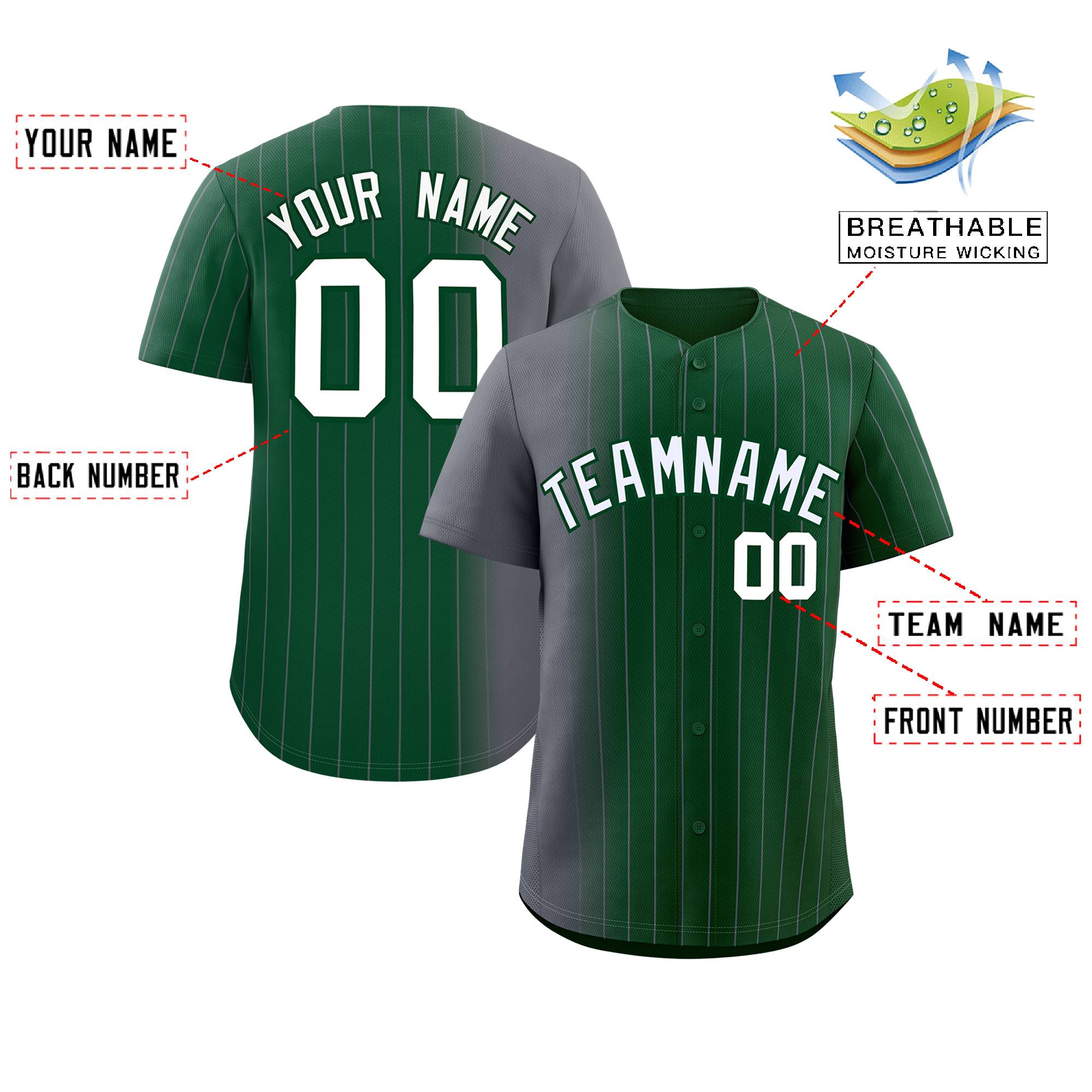 Custom Green Dark Gray Pinstripe Personalized Gradient Authentic Baseball Jersey