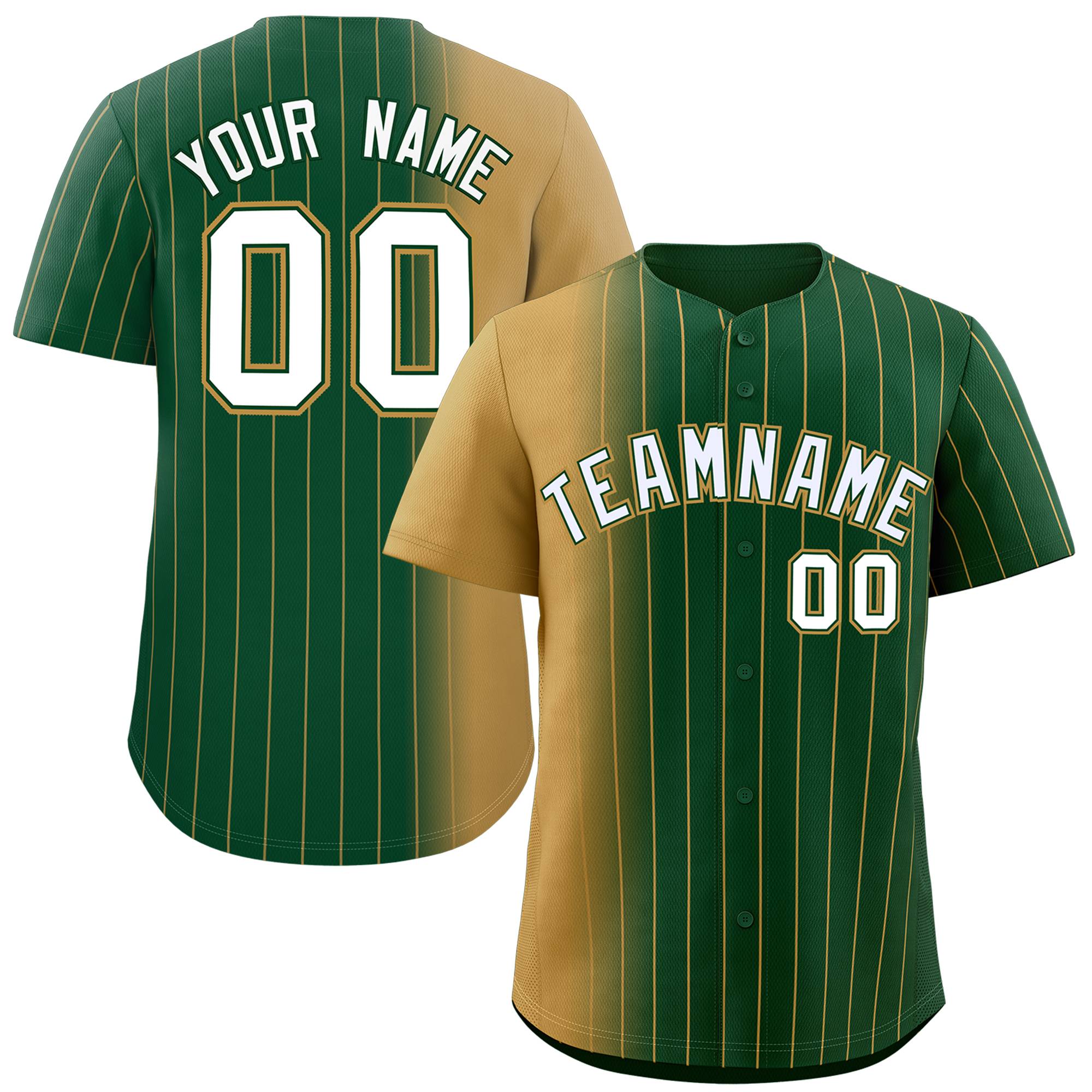 Custom Green Old Gold Pinstripe Personalized Gradient Authentic Baseball Jersey