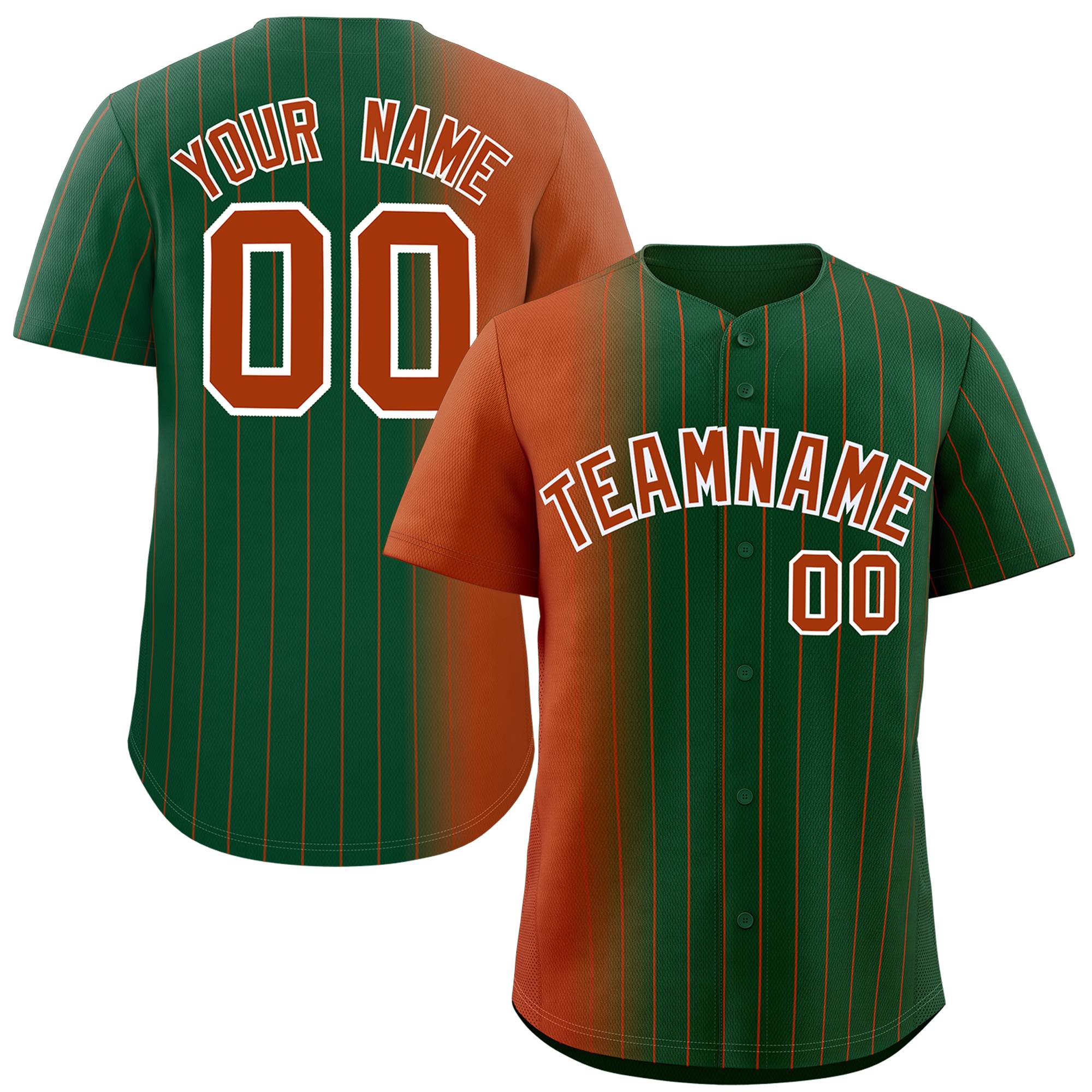 Custom Green Texas Orange Pinstripe Personalized Gradient Authentic Baseball Jersey