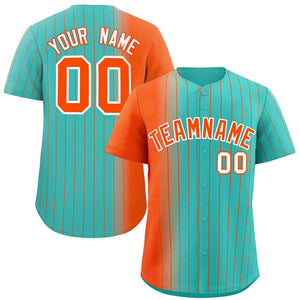 Custom Bright Green Orange Pinstripe Personalized Gradient Authentic Baseball Jersey