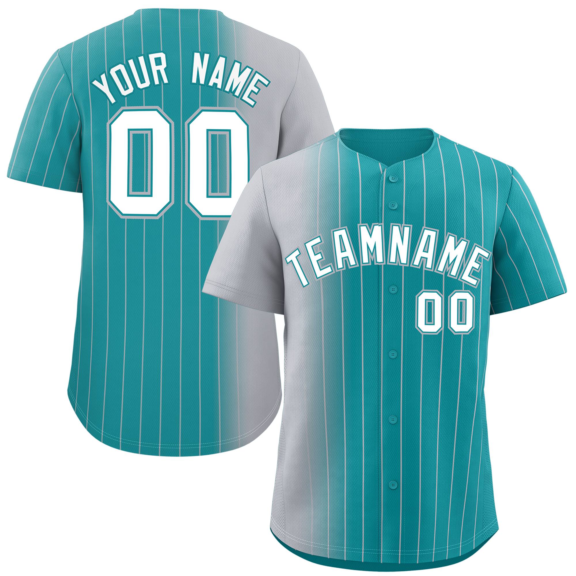 Custom Aqua Gray Pinstripe Personalized Gradient Authentic Baseball Jersey