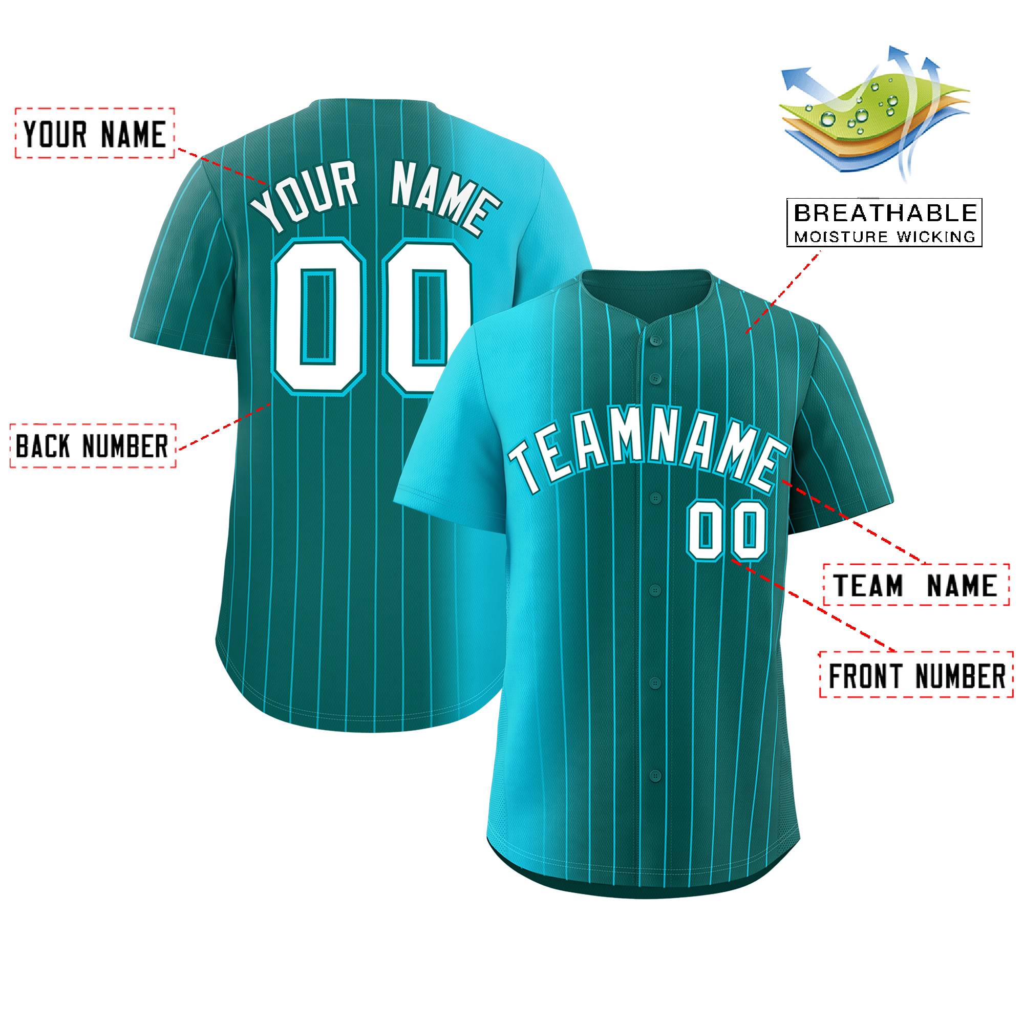 Custom Aqua Sky Blue Pinstripe Personalized Gradient Authentic Baseball Jersey