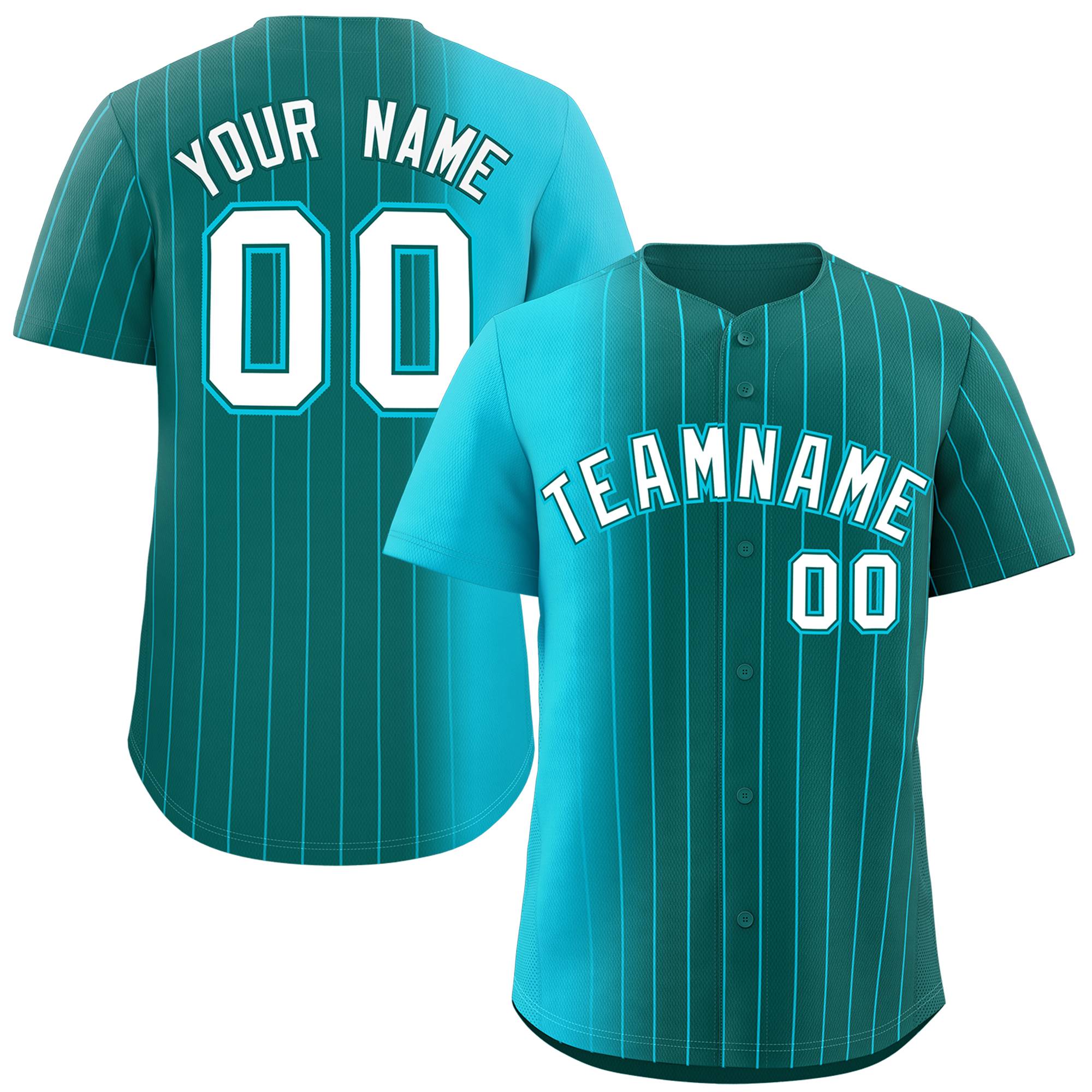 Custom Aqua Sky Blue Pinstripe Personalized Gradient Authentic Baseball Jersey